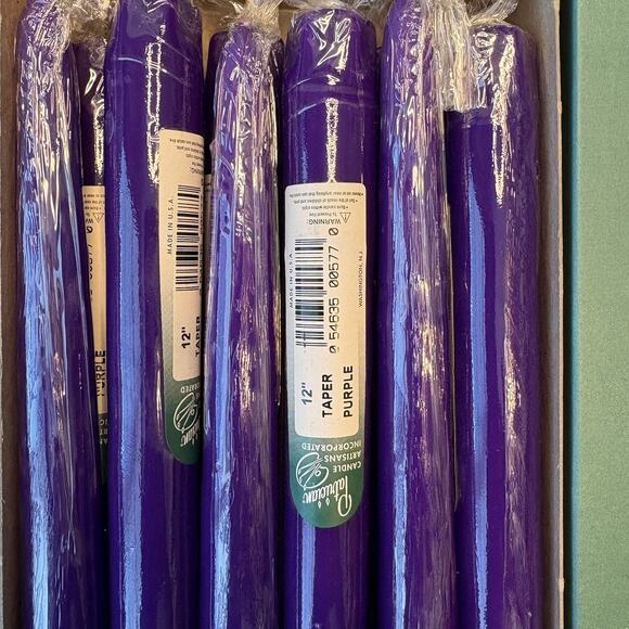 Box of 12 Patrician Purple Classic 12" Hand Dipped Dripless Taper Dinner Candles - Picture 3 of 4